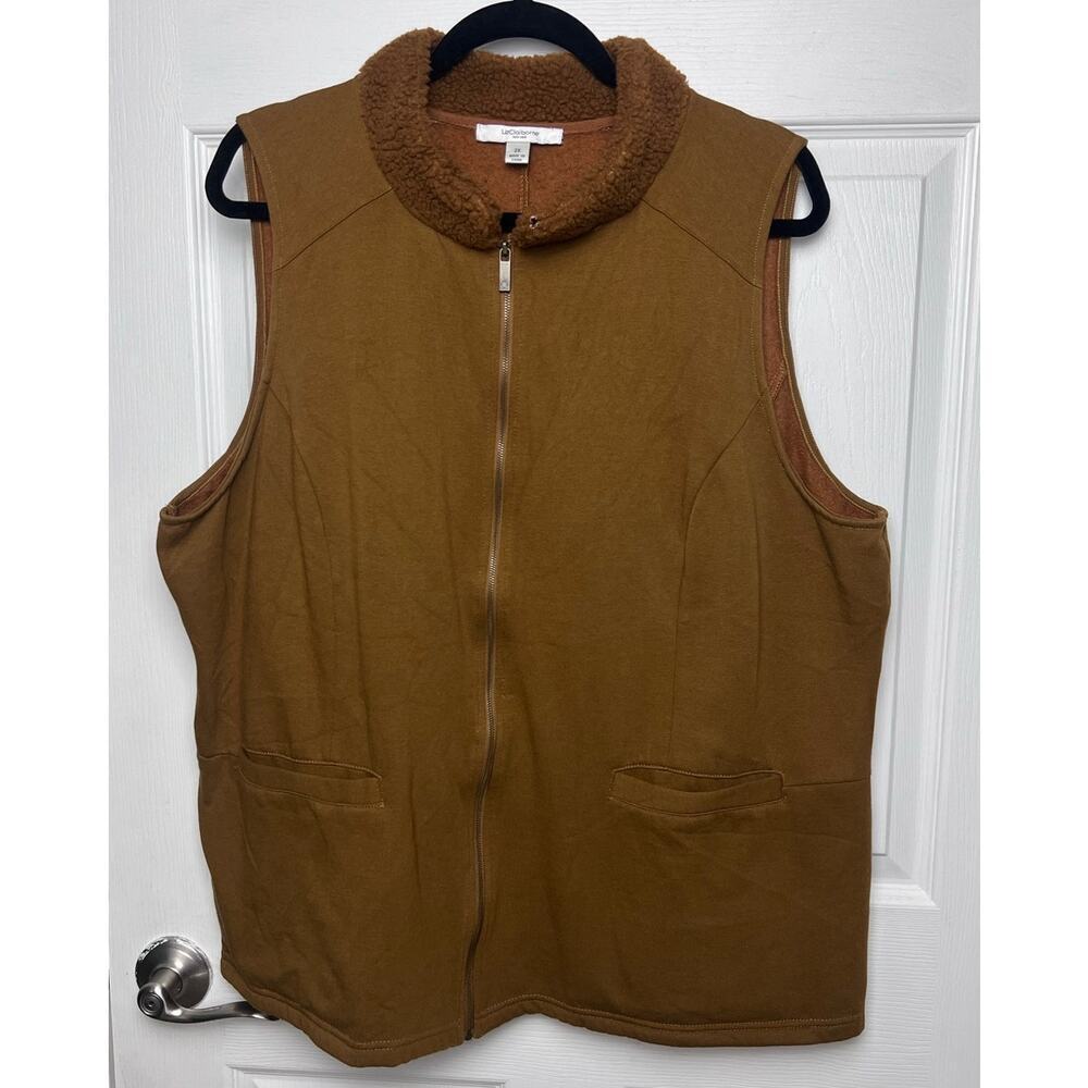 Liz Claiborne New York Full Zip Brown Fleece Collar Vest Plus Size 2X